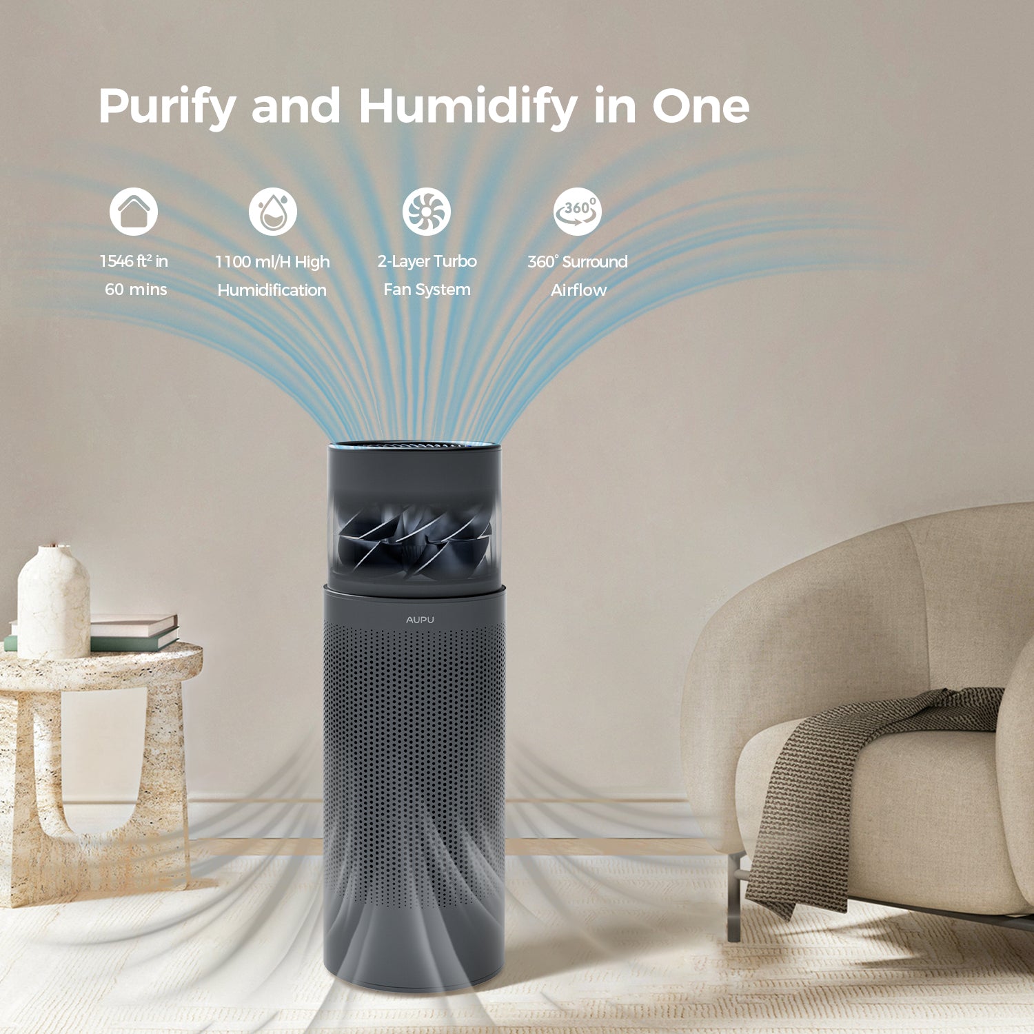 AUPU Airwhale 2 in 1 Air Purifier with Humidifier